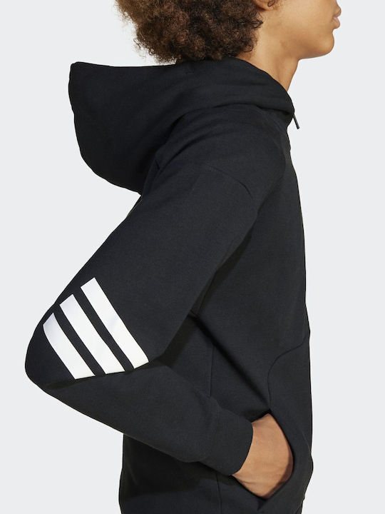 Kids Sweatshirt Cardigan With Hood And Pockets Black Future Icons 3-Stripes