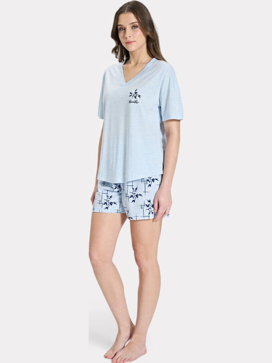 Pijadore Sommer Damen Pyjama-Set Light Blue