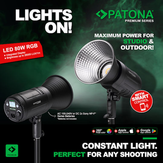 Led Professional Photo Light Video Light Led 80w Rgb Ρευματος 220vca Ή 2 Μπαταριες Τυπου Sony Np-f Patona Premium