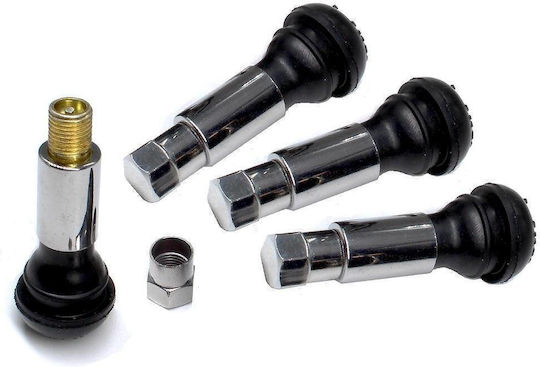 Set 4 Chrome-plated Metal Valves Hexagonal Cap