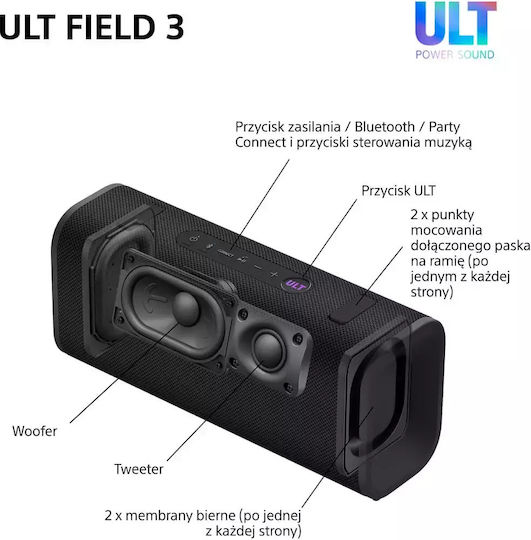 Sony ULT FIELD 3 Wasserdicht Bluetooth-Lautsprecher 27W mit Akkulaufzeit bis zu 24 Stunden Schwarz
