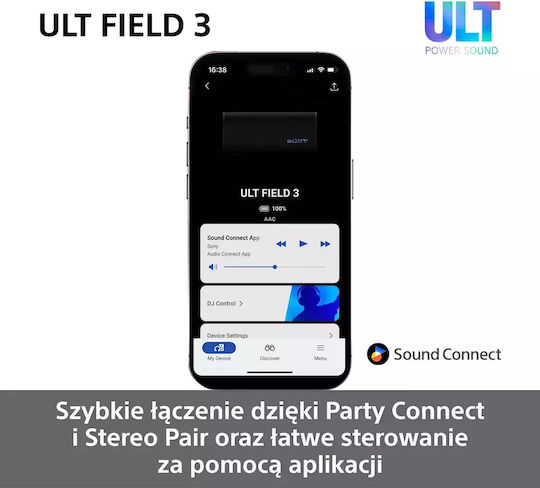 Sony ULT FIELD 3 Wasserdicht Bluetooth-Lautsprecher 27W mit Akkulaufzeit bis zu 24 Stunden Schwarz