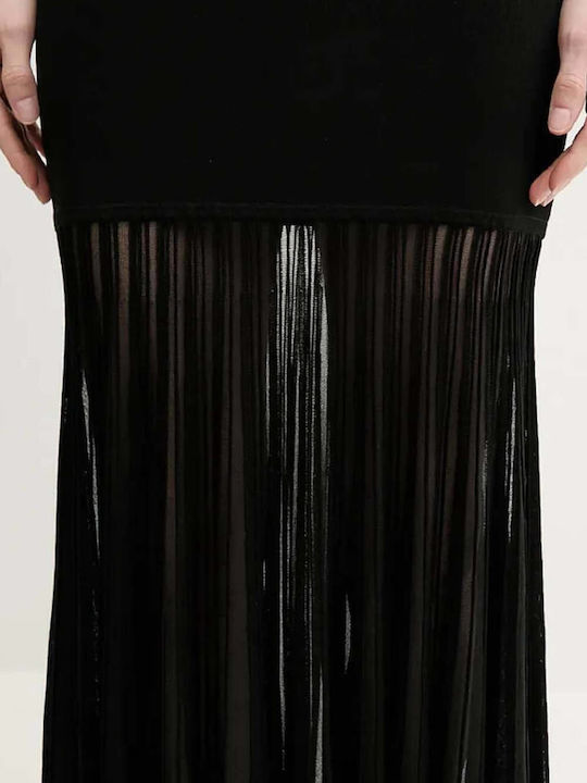 Summer Maxi Evening Dress Strapless with Mesh Black