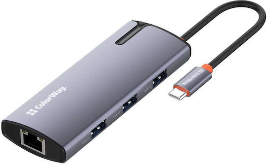 ColorWay Hub 3 Porturi USB 2.0 cu Conectare USB-A Ethernet Argintiu