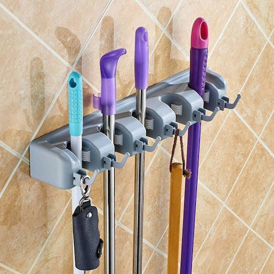 Siks Wall Mount Brooms Mops Shovel Rags Baseball Bat Rake Gardening Accessories Gray