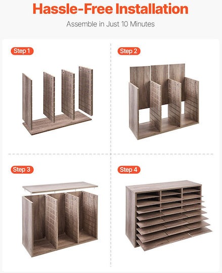 Vevor Wooden Literature Organizer 27 Διαμερισμάτων Αφαιρούμενα Ράφια Μαύρο-γκρι