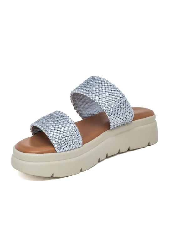 Flache Sandalen für Damen Flatforms in Silber Farbe