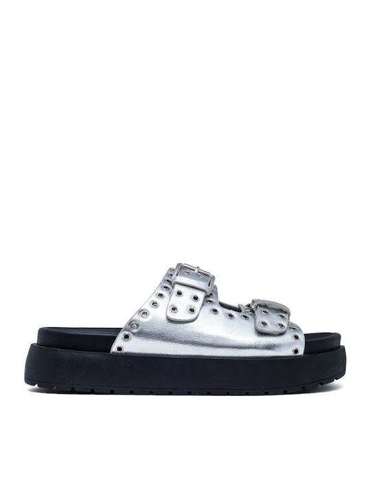 Flache Sandalen für Damen Flatforms in Silber Farbe