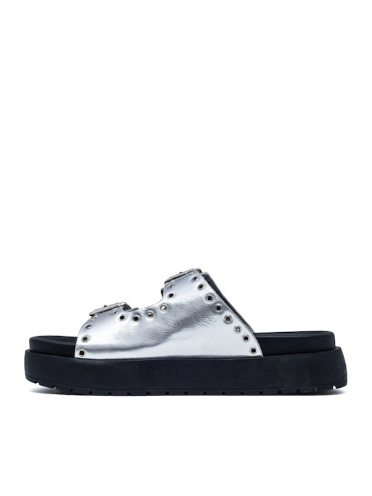 Flache Sandalen für Damen Flatforms in Silber Farbe