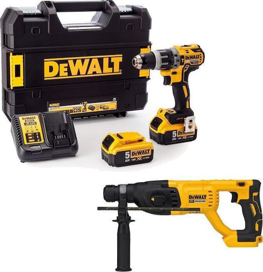 DEWALT Σετ Δράπανο, Κρουστικό Δραπανοκατσάβιδο & Πιστολέτο Brushless 18V με 2 Μπαταρίες 5Ah και Θήκη
