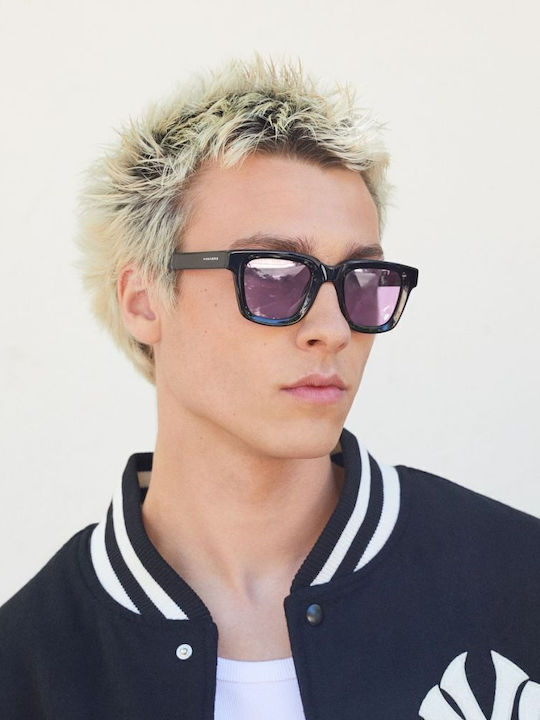 Hawkers Uptown Unisex Sunglasses with Black Horn-Rimmed Frame and Black Lenses