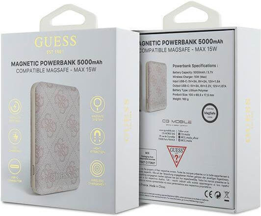 Guess Metal Logo MagSafe Power Bank 5000mAh 15W με Θύρα USB-A και Θύρα USB-C Ροζ