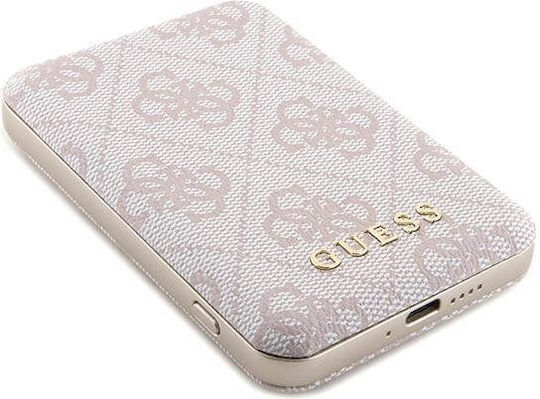 Guess Metal Logo MagSafe Power Bank 5000mAh 15W με Θύρα USB-A και Θύρα USB-C Ροζ