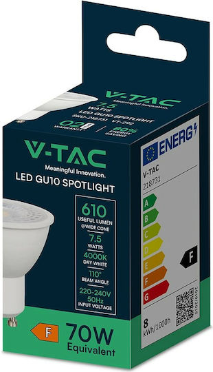 V-TAC LED Bulb 7.5W for Socket GU10 Natural White 640lm