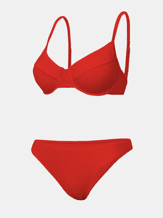 Goffered Underwire Bikini Set Red