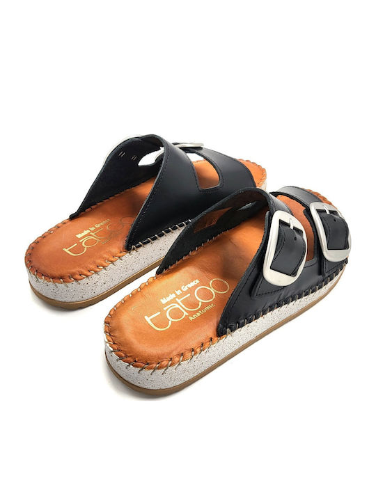 Leather Women's Flat Sandals in Black Color