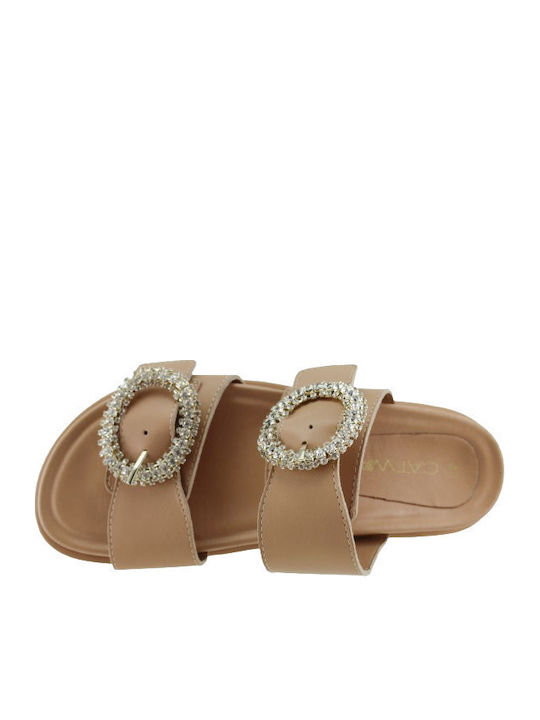 Leather Women's Flat Sandals in Pink Color