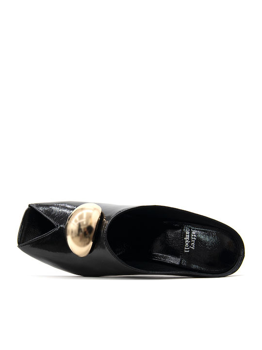 Mules aus Lackleder mit Hoch Absatz in Schwarz Farbe