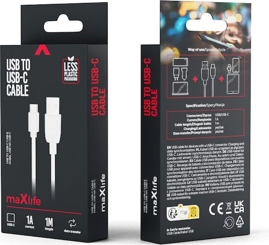 Maxlife Maxlife 1001 USB 2.0 Cable USB-C male - USB-A Λευκό 1m
