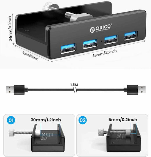 Orico MH4PU-P Hub 4 Θυρών USB 3.0 με σύνδεση USB-A