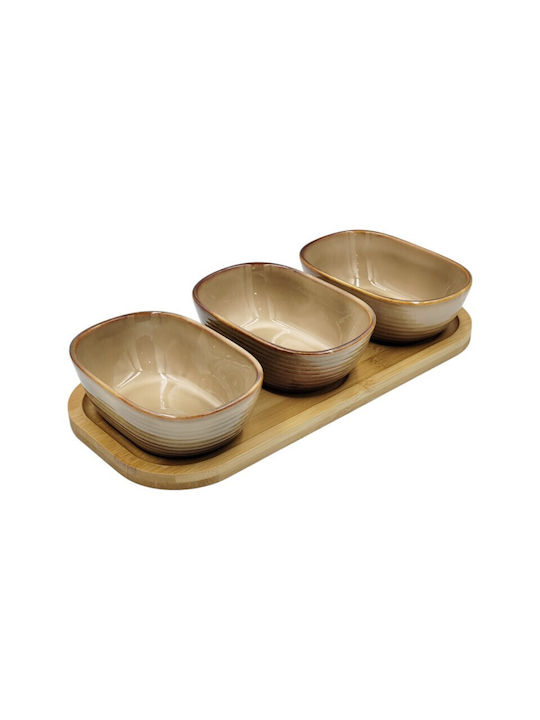 Karvounis Porcelain Dessert Divided Serving Plate with 3 Slots Beige Ø35cm
