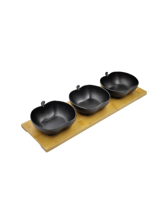 Karvounis Porcelain Dessert Divided Serving Tray with 3 Slots Black