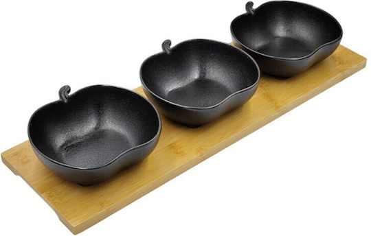 Karvounis Porcelain Dessert Divided Serving Tray with 3 Slots Black