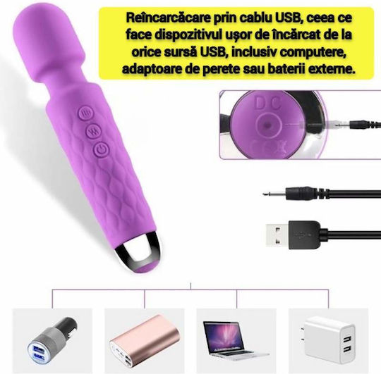 Vibrator pentru Stimulare Intimă Siks din Silicon 20 Programe de Vibrație 8 Niveluri de Viteză Rezistent la Apă Dimensiuni 20 X 4 Cm Mov