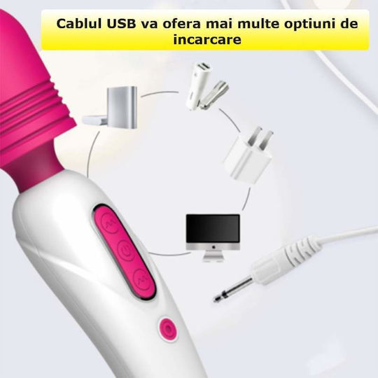 Vibrator cu Cap Flexibil Stimulare Clitoridiană Siks Vârf din Silicon 10 Moduri de Vibrație Masaj Impermeabil Dimensiuni 23 X 4 Cm Roz Alb