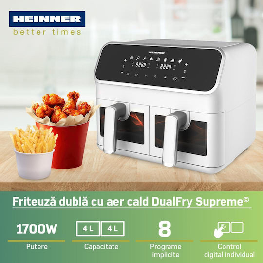 Heinner Air Fryer with Double Detachable Bucket 8lt White HAF-H8DB17WH