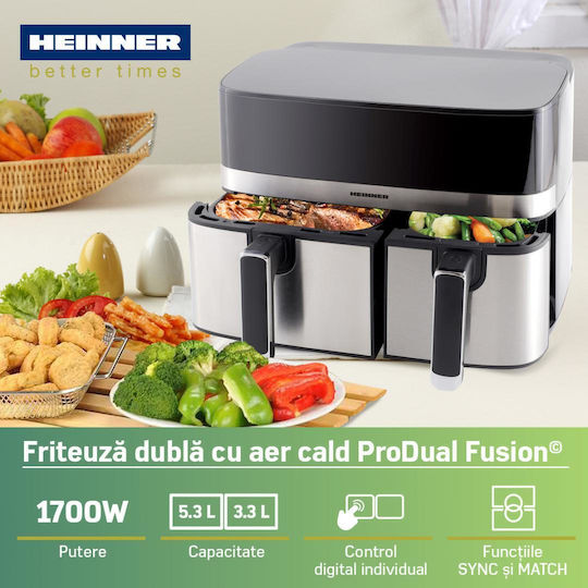 Heinner Air Fryer with Double Detachable Bucket 8.6lt Black HAF-H9DB17BKS