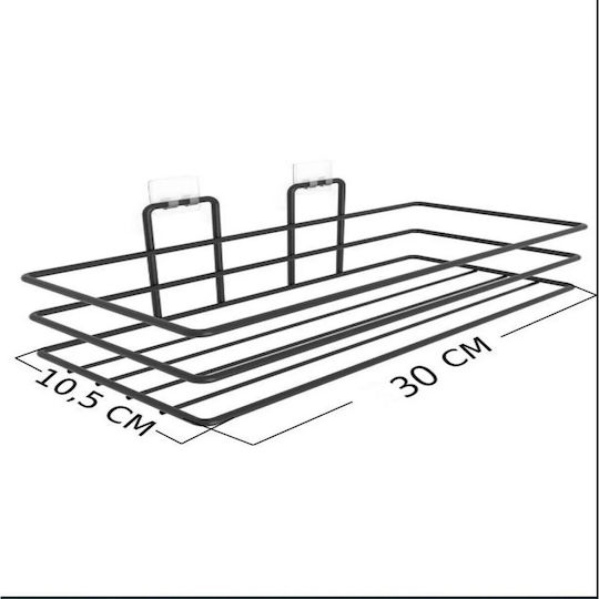 Femmit Wall Mounted Metallic Self-Adhesive Bathroom Shelf Set 2 Shelves 4 Hooks 30x10.5x12.5 Cm Black