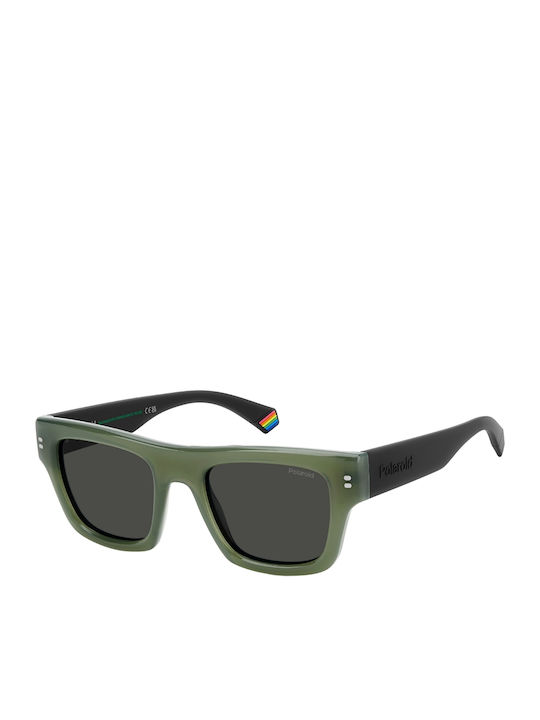 Polaroid Unisex Sunglasses With Green Horn-Rimmed Frame And Grey Polarized Lens PLD6238/S/X 1ED/M9