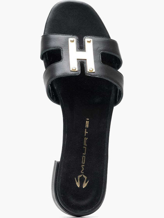 Leather Women's Flat Sandals in Black Color