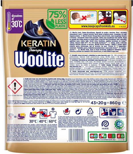 Woolite Keratin Therapy Απορρυπαντικό για Μαύρα Ρούχα (43 Κάψουλες)