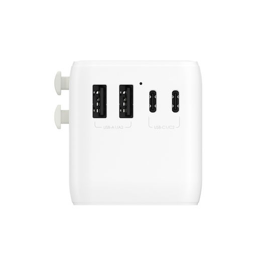 Mophie Încărcător Fără Cablu GaN cu 2 Porturi USB-A și 3 Porturi USB-C 70W Albς (Essential)