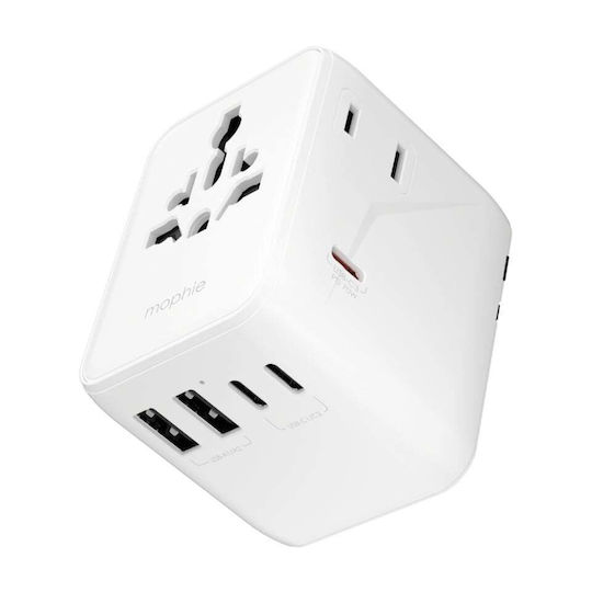 Mophie Încărcător Fără Cablu GaN cu 2 Porturi USB-A și 3 Porturi USB-C 70W Albς (Essential)