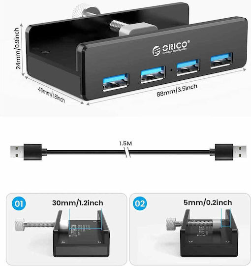 Orico MH4PU Hub 4 Θυρών USB 3.0 με σύνδεση USB-A