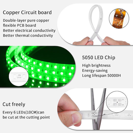 Aigostar Waterproof LED Strip 220V Green Light 50m Type SMD2835