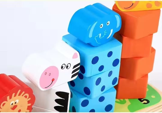 Jucărie de stivuire animale 5 coloane din lemn pentru copii 3 ani+ 22x14x7 cm multicoloră