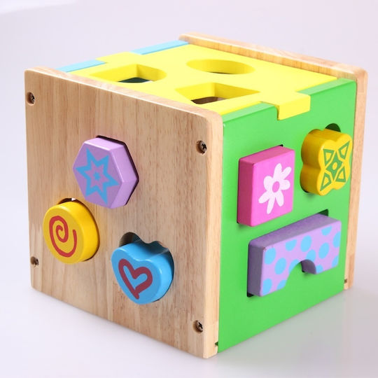 Cub educațional sortare forme și numere pentru copii 1 an+ din lemn 15x15 cm multicolor