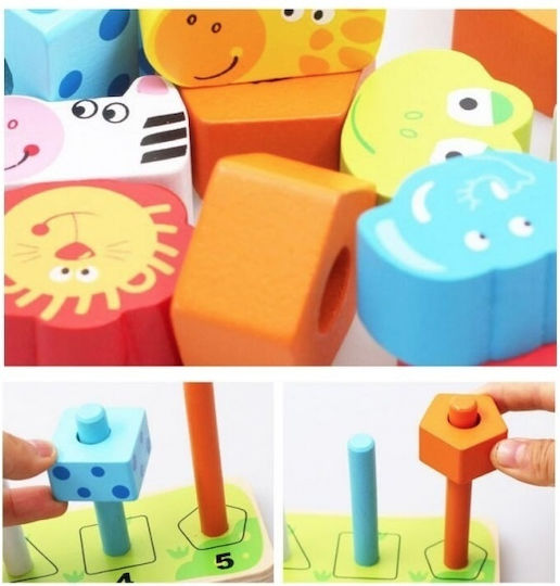 Jucărie de stivuire animale 5 coloane din lemn pentru copii 3 ani+ 22x14x7 cm multicoloră