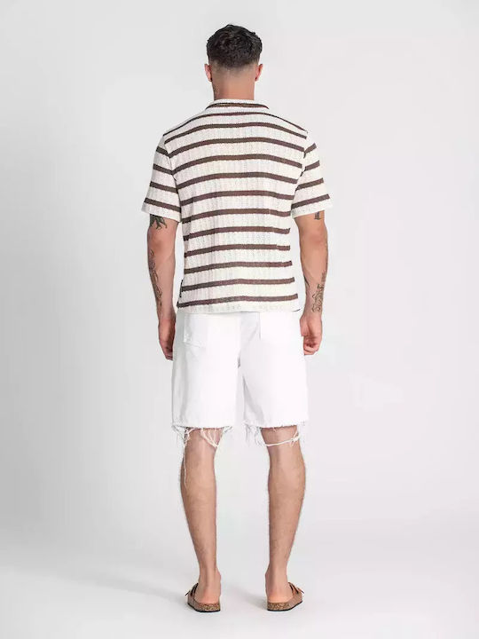 Cu mânecă scurtă Cămașă Brown / White