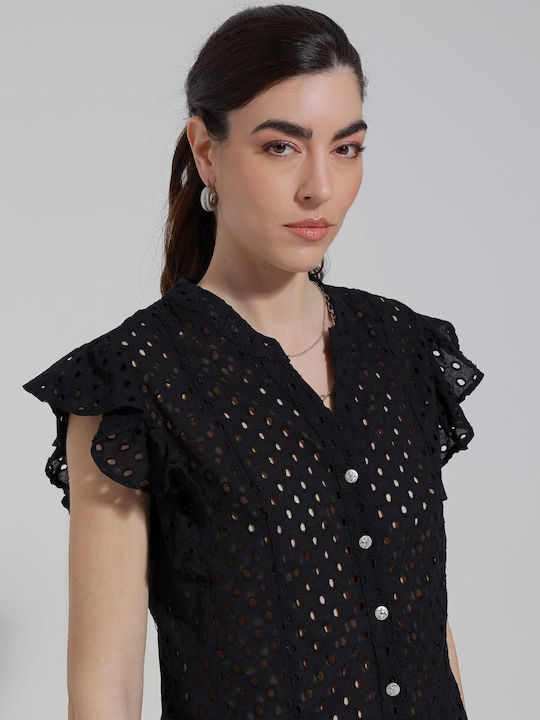 Ärmellos Damen Hemd Black