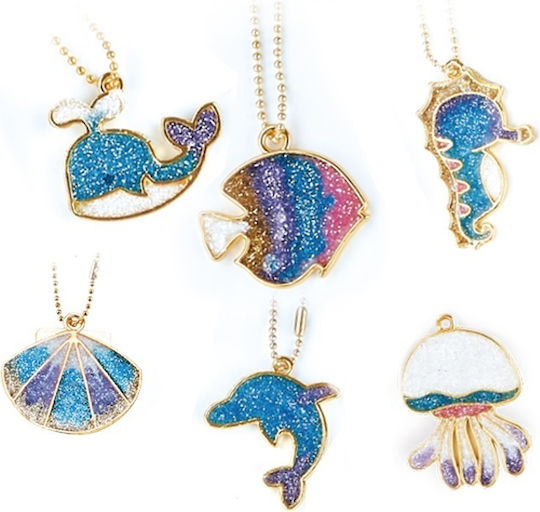 Set DIY 6 Pandantive Metalice Rășină UV Culori Sclipici Lanț Auriu Temă Ocean Copii 8 Ani+ Multicolor
