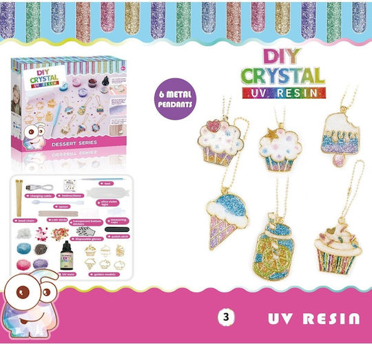 Set DIY 6 Pandantive Metalice Culori Sclipici Rășină UV Lanț Auriu Temă Deșert Copii 8 Ani+ Multicolor