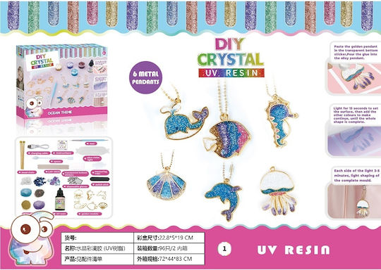 Set DIY 6 Pandantive Metalice Rășină UV Culori Sclipici Lanț Auriu Temă Ocean Copii 8 Ani+ Multicolor
