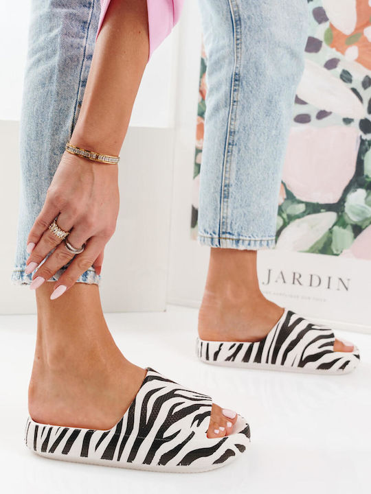 White Zebra Print Flip Flops with Animal Print Effect