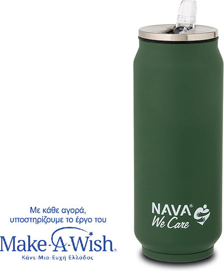 Nava "we Care" Glas Thermosflasche Rostfreier Stahl / Kunststoff 500ml Green mit Stroh