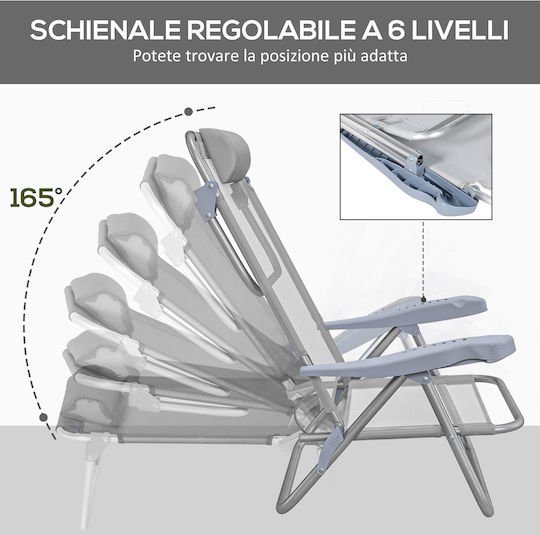 Outsunny Small Chair Beach Aluminium with High Back Gray 62x65x80cm